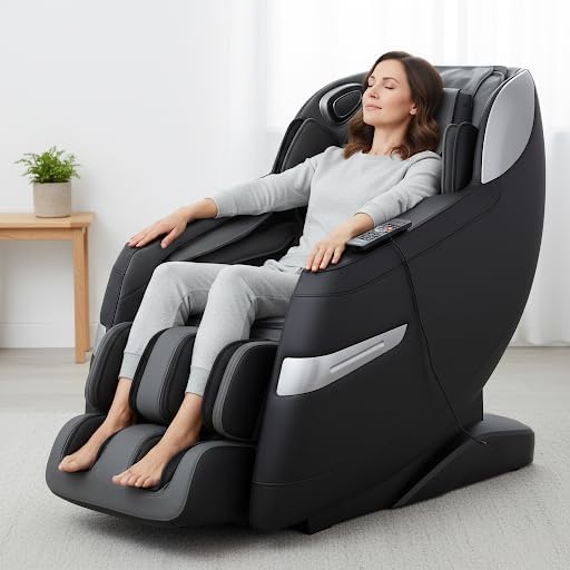 Osaki Titan Quantum Black Massage Chair with 3D SL-Track Rollers, 3 Step Zero Gravity, Full Body Airbag Massage, Intelligent Voice Control, Back & Calf Heat and Foot Roller Massage