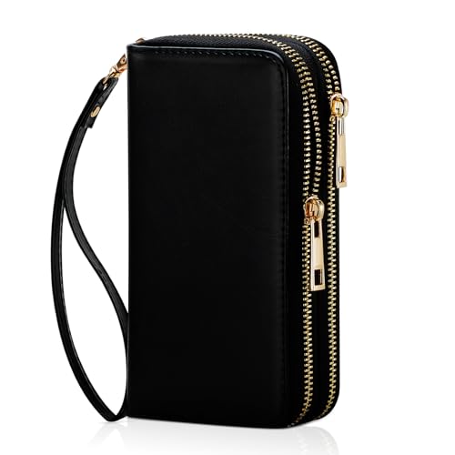 Image of Cellphone Wallet for Women Dual Zipper Long Purse with Removable Wristlet