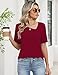 Rapbin Cute Summer Tops for Women 2026 Wine Red Shirt Womens Blouses Dressy Casual Short Sleeve Sweater Fashion Asymmetrical Neck Work Shirt L