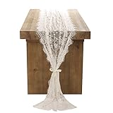 Ling's moment 30x120 Inch White Lace Table Runner, Classical Wedding Decor, Lace Tablecloth Overlay Fall Rustic Chic Wedding Reception Table Decoration, Baby & Bridal Party Decor