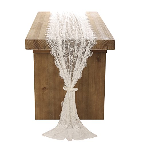 Ling's moment 32x120 Inches White Lace Table Runner Overlay Rustic Chic Wedding Reception Table Decor Boho Party Decoration Baby Bridal Shower Decor