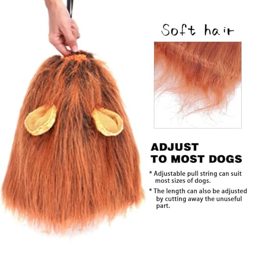 VIDSTW Lions Mane mit Realistische Ohren für Hundekostüm Löwenmähne Perücke Hundekostüm Einstellbar Halloween Löwenmähne Hund Kostüm Hund Tierverkleidung für Mittlere und Große Hunde (Rotbraun)