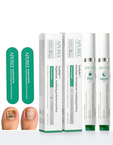 Apuree Antifungal Pen Extra Strength: 25% Undecylenic Acid 1% Tolnaftate| 24/7 Day & Night Care | 2Pcs Nail Fungus Pen | Nail Treatment Repair For Damaged Yellow Discolored Thick Nails