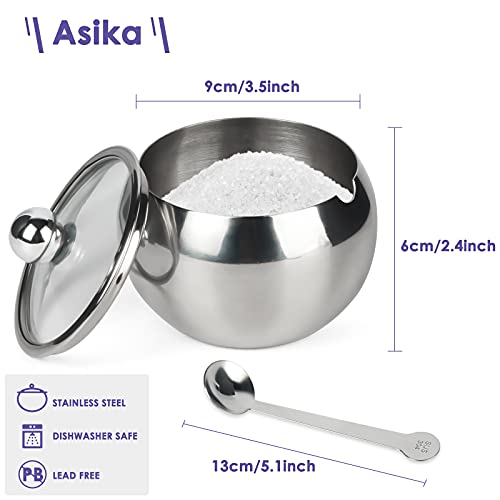 Asika Sugar Bowl, Stainless Steel Sugar Pot With Clear Lid And Spoon thumb #2