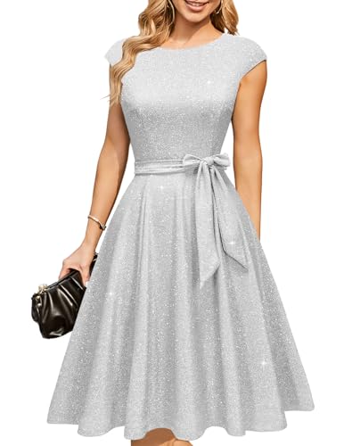 Image of DRESSTELLS Women's Cocktail Dresses, Formal Wedding Guest Modest Church Vintage Tea Party Midi Evening Dress