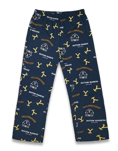 Y Yellowstone Mens Pyjama Set | Adults Dutton Ranch Tan Short Sleeve Graphic Tee & Navy All Over2