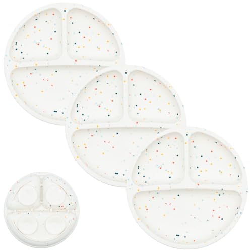 Image of WeeSprout Suction Plates for Babies & Toddlers - 100% Silicone, Dinnerware Stays Put, Divided Design for Picky Eaters, Microwave & Dishwasher Friendly, 3 Pack