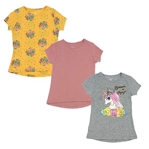 Girls 3-Pk Solid and Unicorn Floral Printed Tee Shirt Size 7