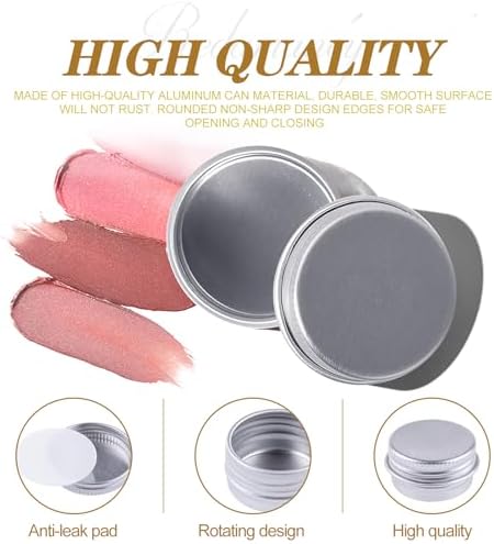 Redamancy 24 pcs Aluminium Empty Containers, 5ml Aluminium Tins Jars, Lip Balm Tins with Screw Lids, Round Travel Cream Jars with Labels and Mini Spatula, for Lip Balm, Lotion, Cream, Mini Candles