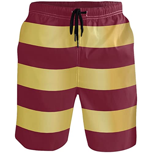 visesunny Gold Foil Stripe Red Seamless Pattern Men's Swim Trunks Quick Dry Bathing Suits Beach Swim Shorts