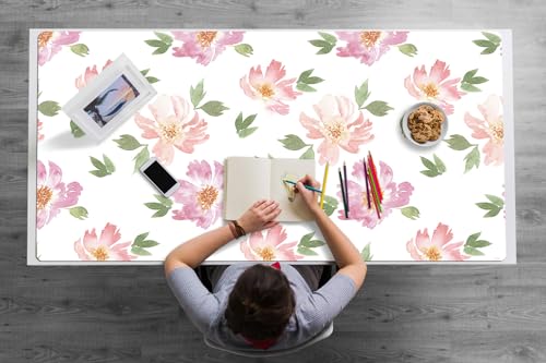 Sous-main de bureau 120x60 cm en vinyle PVC avec motif de fleurs à l'aquarelle