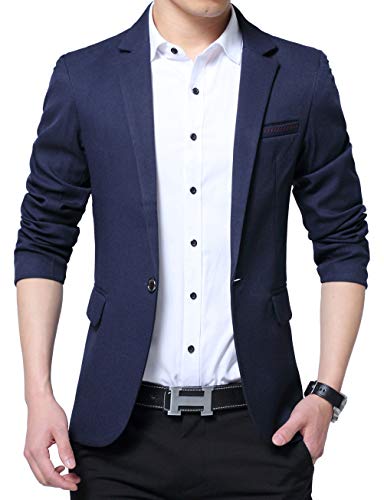 Nemopter Costume Homme Blazer Slim Fit Un Bouton Décontractée Business Mariage Manches Longues Veste,Bleu,M Cover
