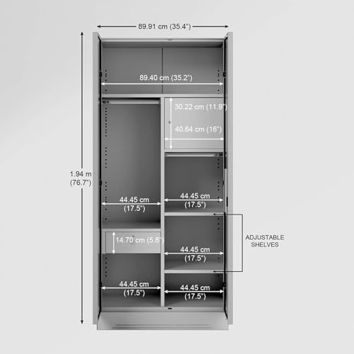 Image of Interio by Godrej Almirah Slimline 2-Door Steel Almirah, Cupboard for Clothes (Royal Ivory), 1-Year Warranty, 4 Shelves, 1 Drawer, 1 Locker, Star Design Mirror
