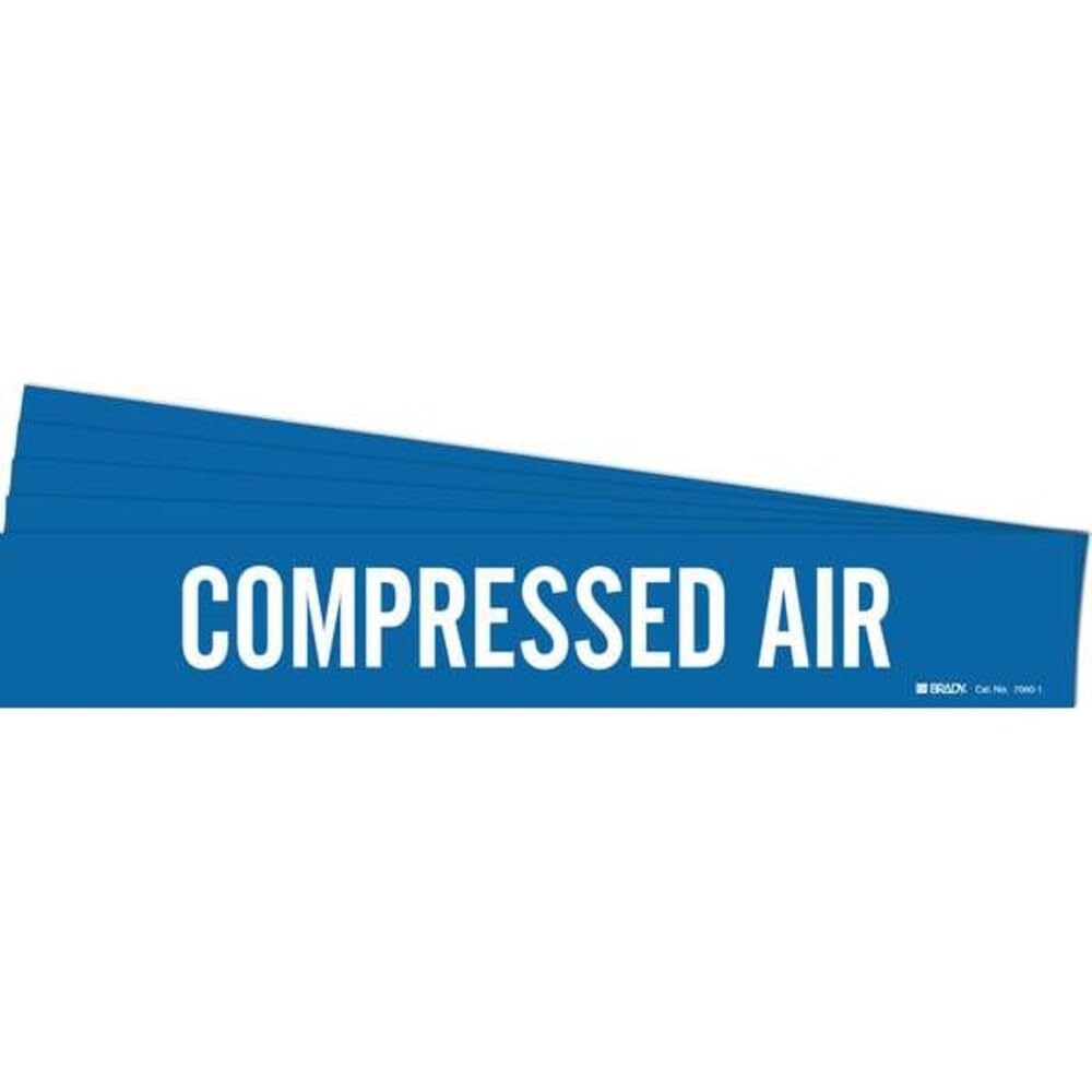 Brady 7060-1-PK, Compressed AIR Pipe Marker Vinyl White on Blue 1 per Card, 5 PK, Legend 'Compressed AIR'