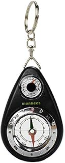 AceCamp Munkees Small Compass and Thermometer Keychain, Mini Pocket-Sized Waterproof Keyring Gear
