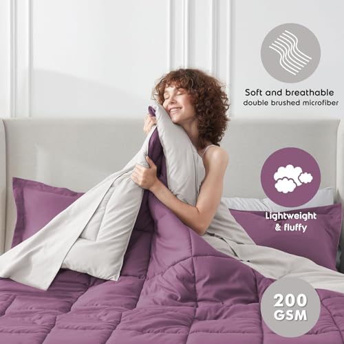 Image of FURBO Microfiber Reversible Comforter Set | Soft 200 GSM Lightweight All Season Quilt Blanket for Double Bed | Plum & Vanilla (Without Pillow Covers)