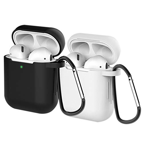 2X Case voor AirPods 1&2 Case Cover Skins, Molylove voor Airpods Case Cover Siliconen Case Beschermende Shockproof [Front LED Zichtbaar] [Ondersteuning Draadloos opladen] (AirPods 1&2, Wit+Zwart)