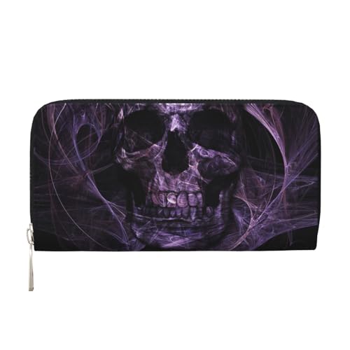 Portefeuille long en cuir pour organiser vos cartes et papiers tête de mort violet