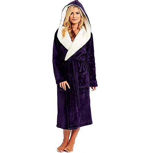 Peignoir long à capuche en flanelle polaire pour femme avec fermeture éclair
