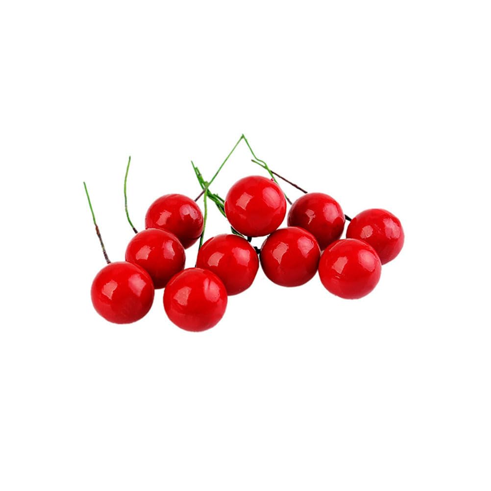 NOLITOY 50pcs Fake Red Cherry, Small Artificial Red Fruit with Stem Christmas Floral Arrangements for Crafts Home Party Decorations