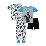 Marvel Boys' Black Panther 4-Piece Snug-Fit Cotton Pajamas Set, WAKANDA NOW, 4