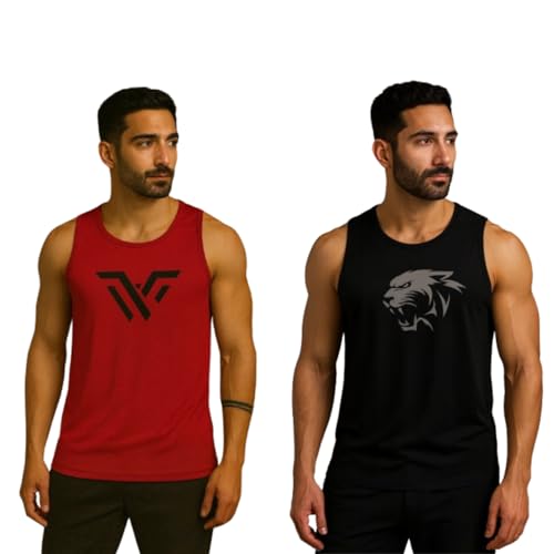 Image of Pack of 2 Sando For Men Men's Sleeveless Round Neck Vest - Pack of 2, Polyester Fabric, Quick Dry Gym & Casual Wear Gym Fit