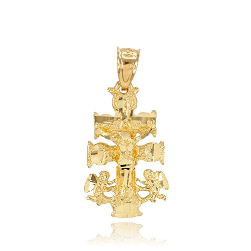 Religious Jewelry by FDJ 10k Yellow Gold Caravaca Double Cross with Angels Crucifix Pendant