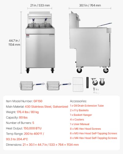 Image of VEVOR Commercial Propane Deep Fryer with Casters,150,000 BTU with 2 Baskets