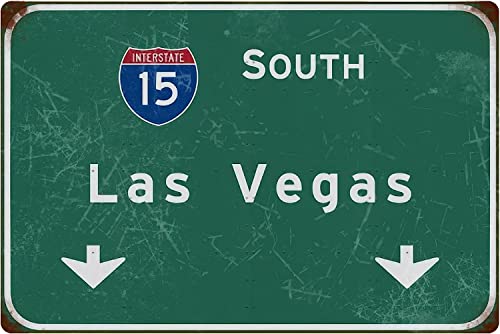 Cartel de metal vintage de las Vegas Interstate 15 Direction Signage 1 8 x 12 pulgadas