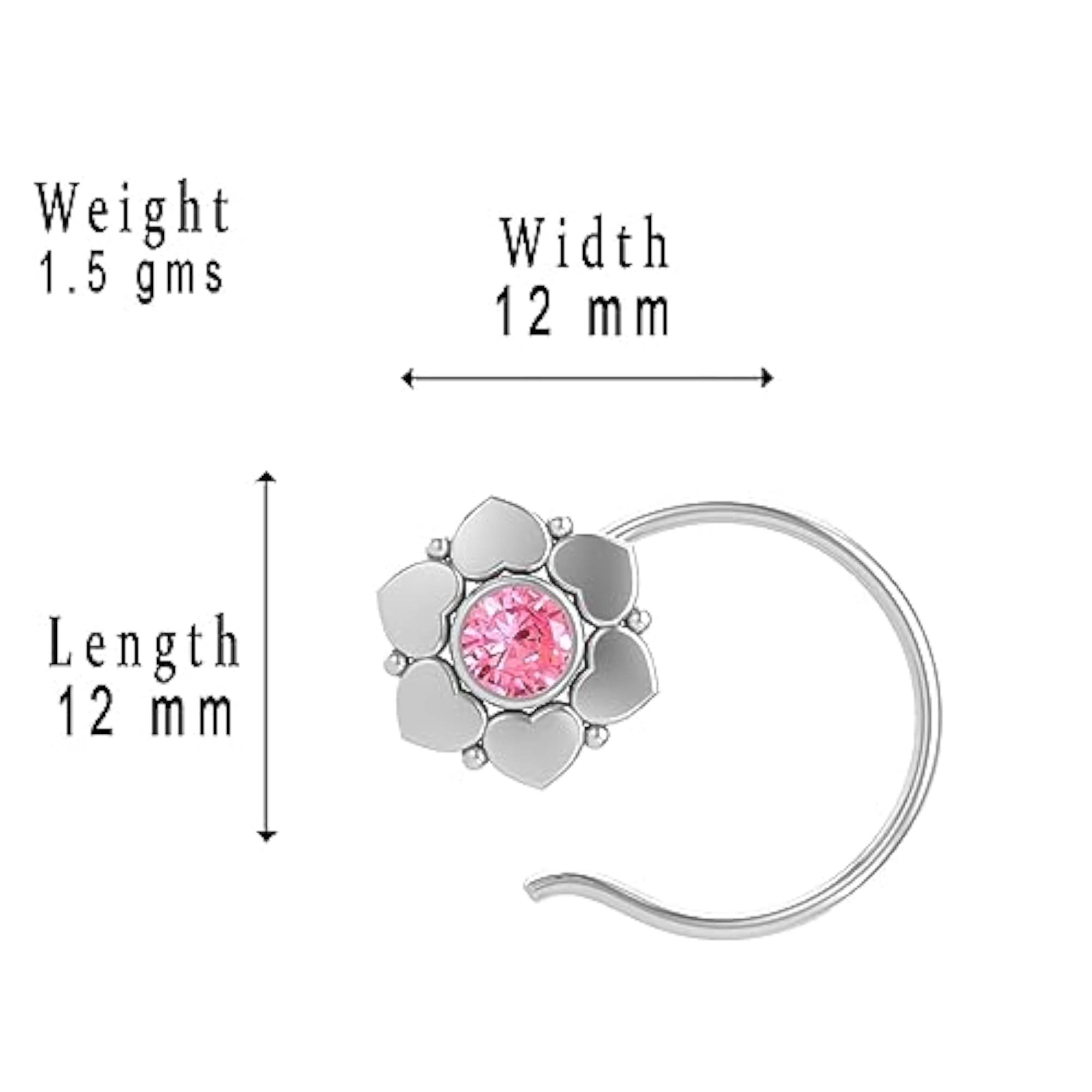 925 Sterling Silver Stone Nose Pin for Girls and Women