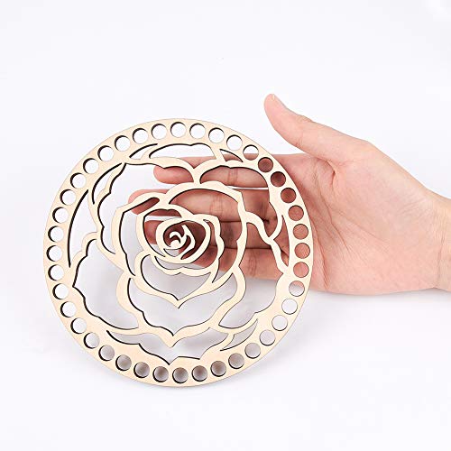 Image of GORGECRAFT Wooden Embroidery Floss Organizer Cross Stitch Thread Holder Storage Tool Floral Rose Round Thread Needlework Sorter Sewing Crafts for DIY Knitting Crochet Bag Bottom Flat Round with Flower