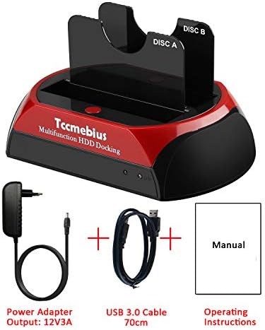 Hard Drive Docking Station, Tccmebius TCC-S868-UK USB 3.0 to 2.5 3.5 Inch SATA IDE Dual Slots External HDD Enclosure, for 2.5" 3.5" IDE SATA I/II/III HDD SSD