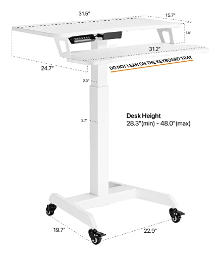 Ocommo Automatic Height Adjustable 31.5 Inch Mobile Workstation With Keyboard Tray, Sit To Stand Up Tabletop Computer And Monitor Desk For Home Office Or Office Desk, White #TOP2
