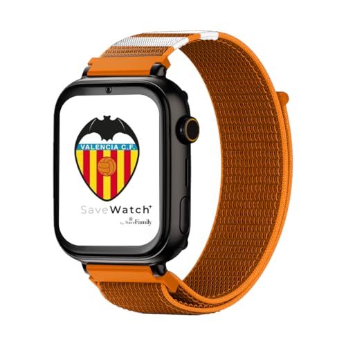 SaveFamily SaveWatch Plus 4G Edición Valencia CF | Reloj Inteligente Niño con Localizador GPS, Llamada, Vídeo, Whatsapp, Música, Bluetooth, App Store | SIM Incluida - Correa de Tela Naranja