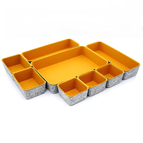 Image of Welaxy 8-Piece Felt Drawer Organizers Curry Desk Tray Makeup Storage