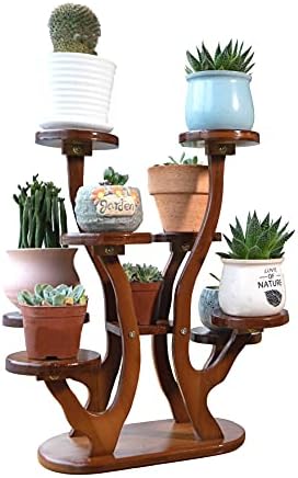 Plant stand, Bamboo potted Plant stand, 8-pallet Assembled Flower Stand, Desktop Window Sill Corner small Flower pot Display Stand(Color Brown)