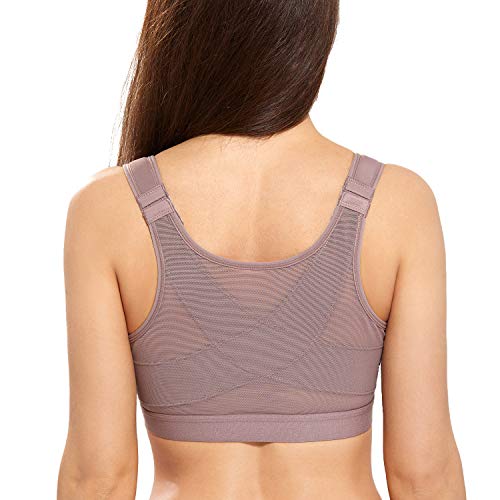 DELIMIRA Women's Full Coverage Front Closure Wire Free Back Support Posture Bra Mochaccino 40C