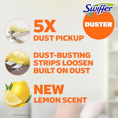 Image of Swiffer Duster Kit with 6 ft Super Extendable Handle, Heavy Duty Starter Kit with 8 Refills, Lemon Scent