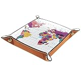Plateau de jeux de dés à roulettes pliant Plateaux à bijoux carrés en cuir et montre, clé, pièce de monnaie, boîte de rangement de bonbons Carte colorée du monde