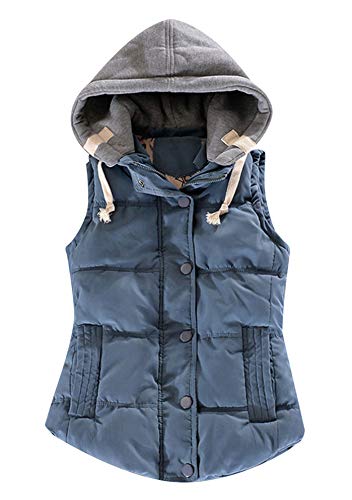 ZICUE Women Light Packable Bubble Jacket Quilted Winter Puffer Hooded Gilet Blue M