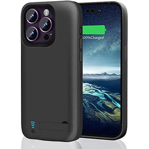 RUNSY [Upgraded] Battery Case for iPhone 14 Pro Max, 6000mAh Rechargeable Extended Battery Charging/Charger Case, Add 100% Extra Juice, Support Wire Headphones (6.7 inch) Black Cover