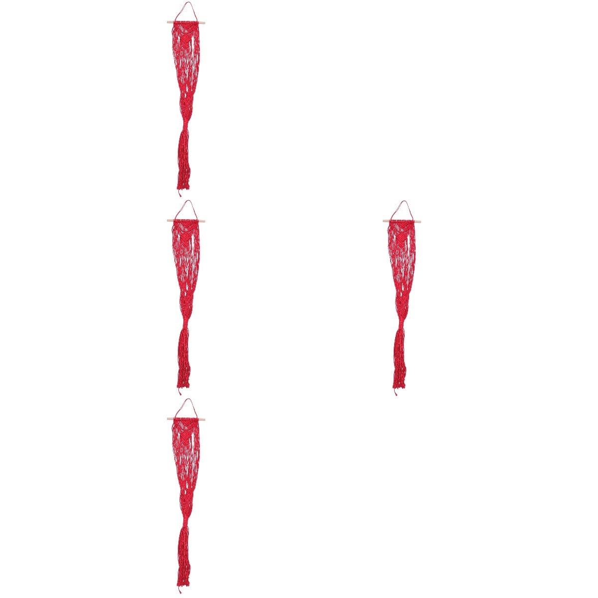 POPETPOP Lot De 4 Paniers De Jardinière Suspendus Rouges pour Pot De Fleurs Dextérieur Corde Suspendue Panier De Jardinière Tissé