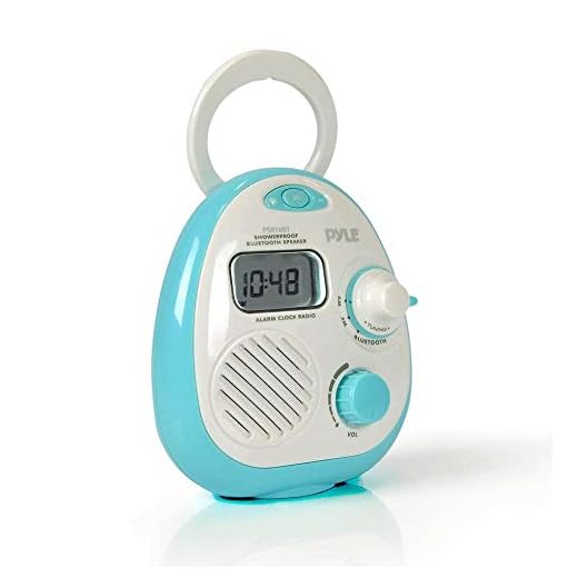Waterproof Wireless Bluetooth Shower Speaker - Mini Portable Hanging Bathroom AM FM Radio System w/ Water Resistant Housing Case, Digital Alarm Clock, LCD Screen, Battery Operated - Pyle PSR16BT(Aqua)