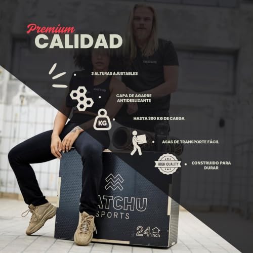 Cajón pliométrico de madera MATCHU ajustable negro con base reforzada 6