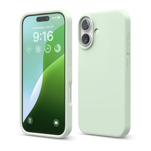 Image of elago Compatible with iPhone 16 Case, Premium Liquid Silicone Case, Full Body Protective Cover, Shockproof, Slim Phone Case, Anti-Scratch Soft Microfiber Lining, 6.1 inch (Soft Mint)