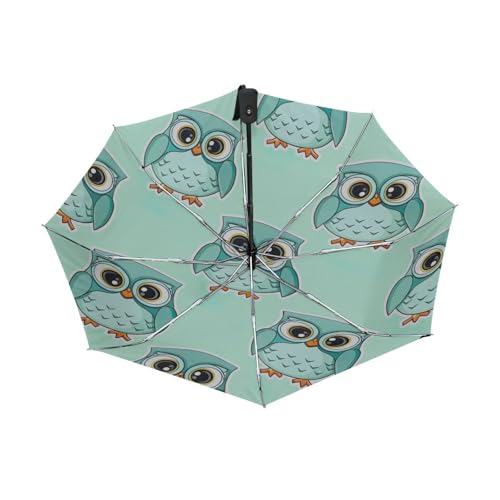 Parapluie automatique résistant et compact motif hiboux mignons bleu