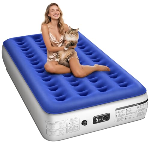 Xsleep Twin Air Mattress with Built in Pump Luxurious Comfort Raised Inflatable Mattress Twin Airbed...