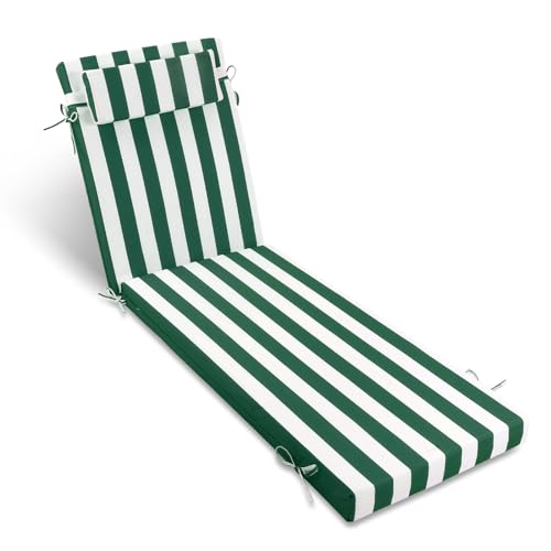PNP FKJP Outdoor Chaise Lounge Cushion 72x21 in with Headrest, Green White