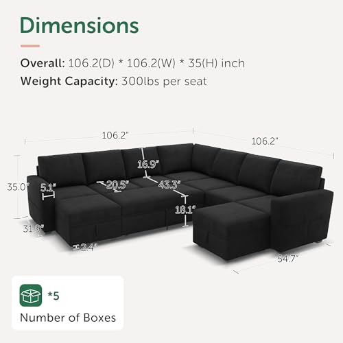 Image of HONBAY Modular Sectional Sleeper Sofa with Pull Out Couch, Oversized U Shaped Sleeper Pull Out Bed with Storage Sectional Couches for Living Room - Black