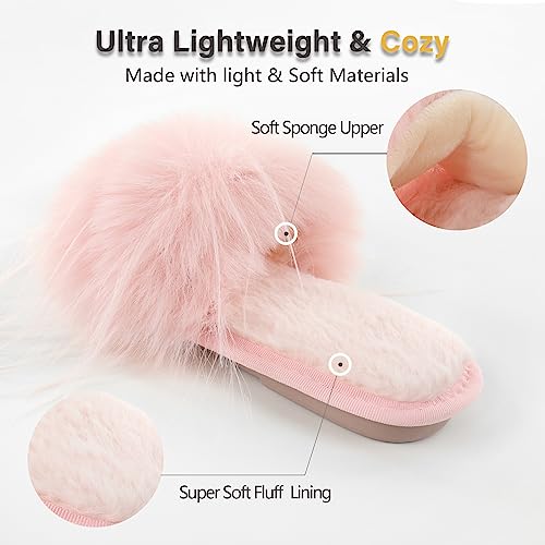 Image of Fur Story Women's Furry Slippers Open Toe Fuzzy Slippers Memory Foam Fluffy House Sandal